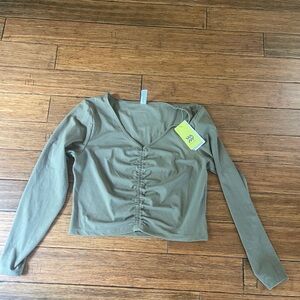 All in Motion Olive V-Neck Ruched Blouse
